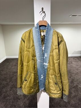 Greg Lauren Kimono Green Quilt / Blue Denim Distress Jacket